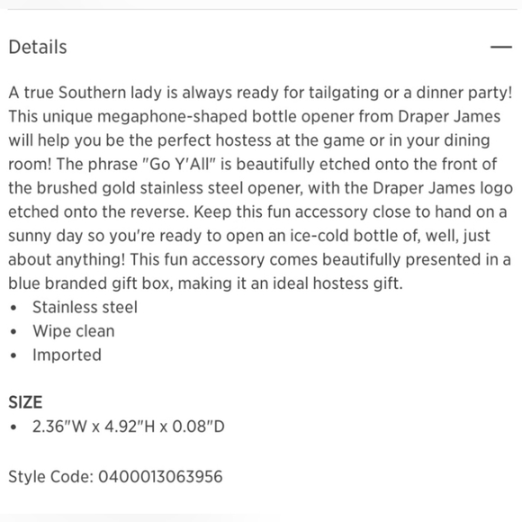 Draper James "Go Ya'll" Bottle opener Gold NIB - Picture 2 of 2